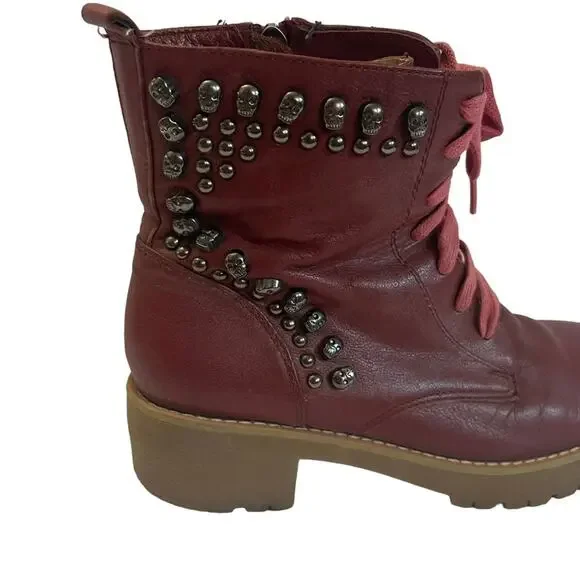 Sundance Red Studded Lace Up Boots